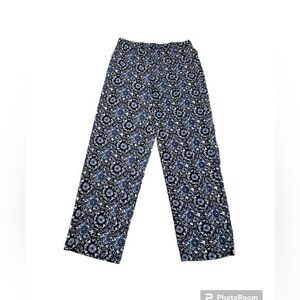 Easy wear by Chicos Medium pull on blue print travel Pant‎ No Iron Easy Care